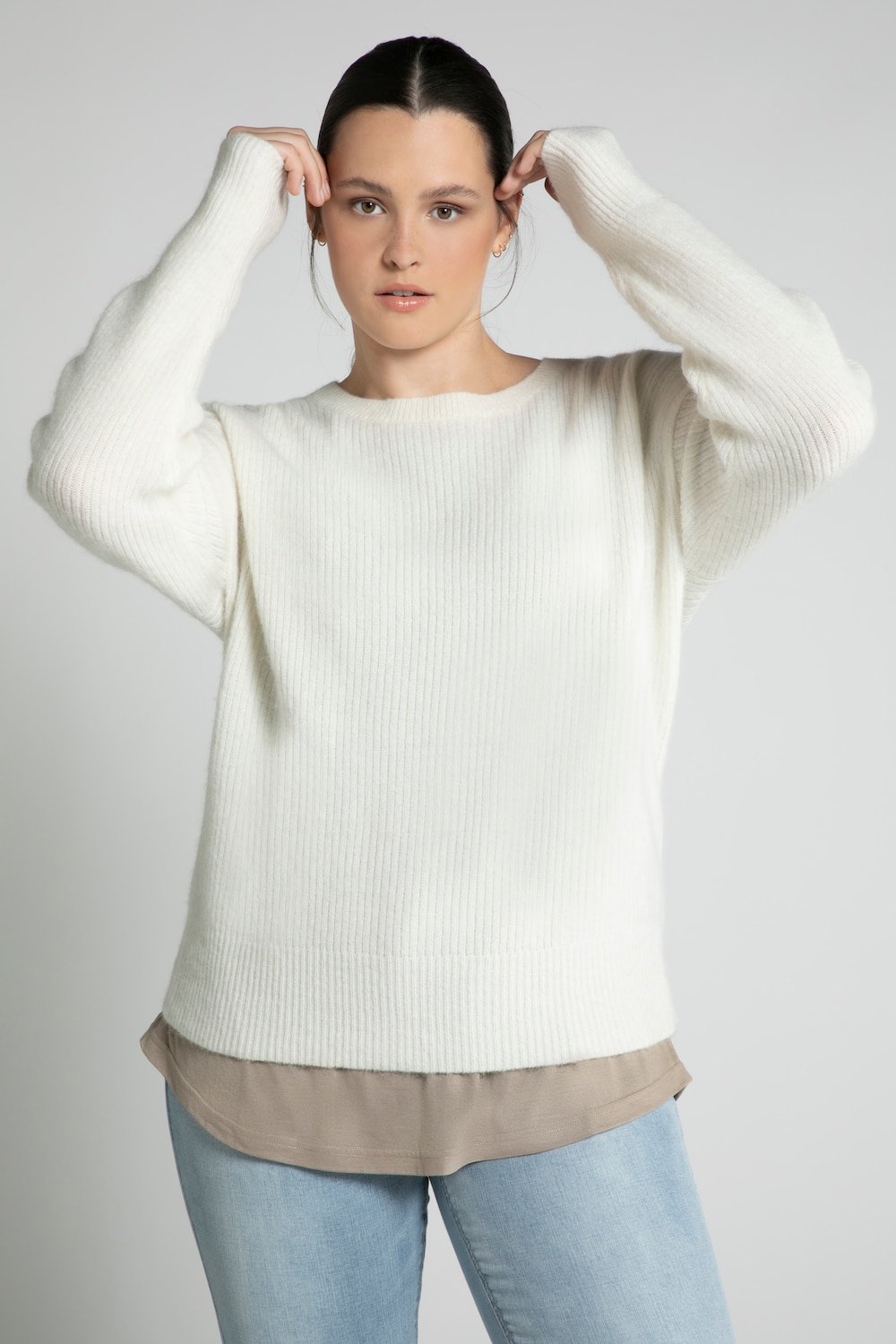 Plus Size Soft Rib Knit Sweater, Woman, beige, size: 16/18, synthetic fibers/wool, Studio Untold