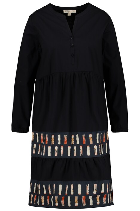 Midi šaty, nařasená sukně, A střih, kulatý výstřih, dlouhé rukávy