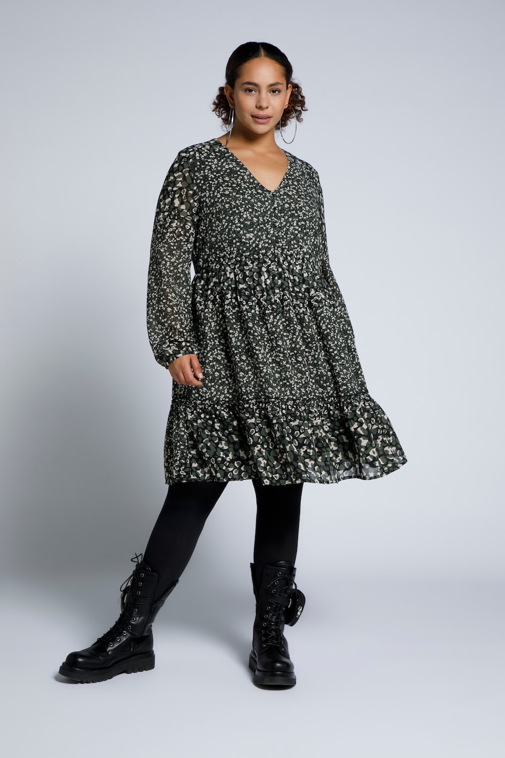 Grote Maten camouflage jurk, Dames, bruin, Maat: 50/52, Polyester, Studio Untold