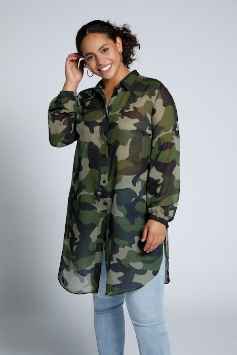innovatie toelage Oppositie overhemdblouse, extra lang, lange mouwen, zijsplitten, camouflage | alle  Blouses | Blouses