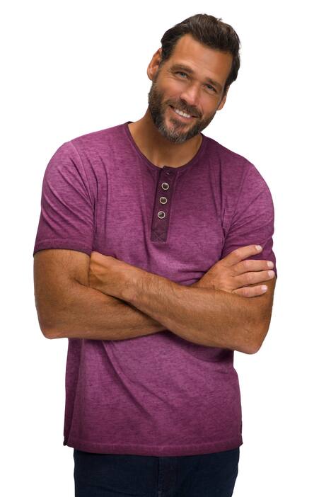 Henley, tričko, barvený žíhaný žerzej, krátké rukávy