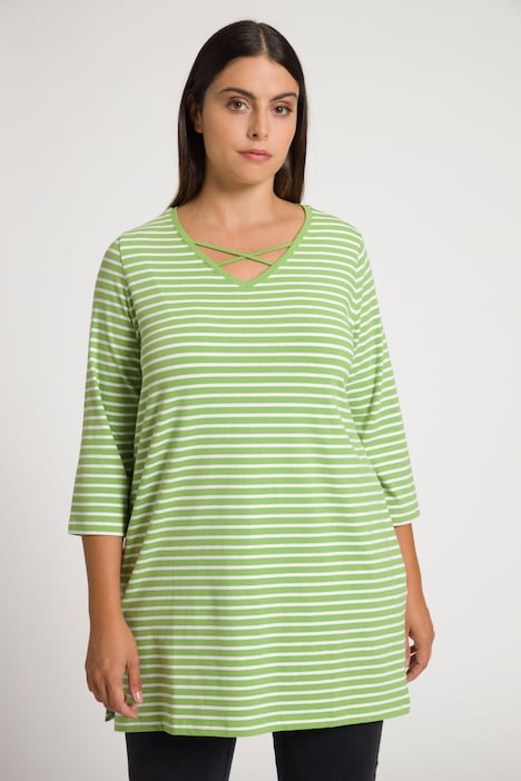 Criss Cross Strap V-Neck Stripe Stretch Cotton Knit Tunic | T-Shirts ...