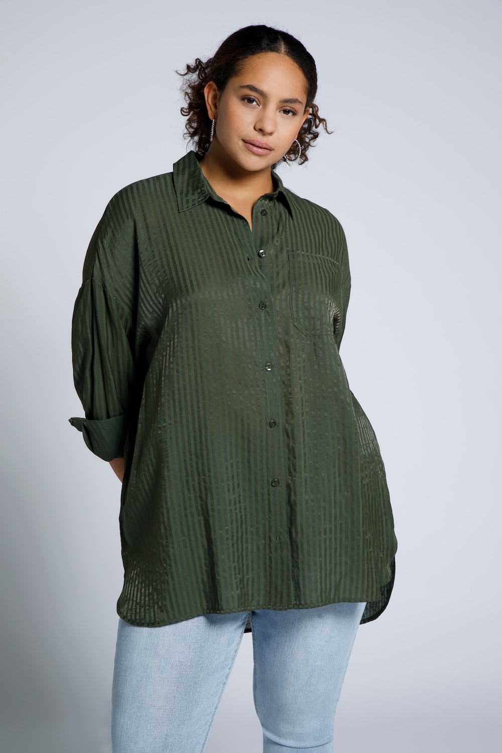 Grote Maten gestreepte blouse, Dames, groen, Maat: 46/48, Viscose/Synthetische vezels, Studio Untold