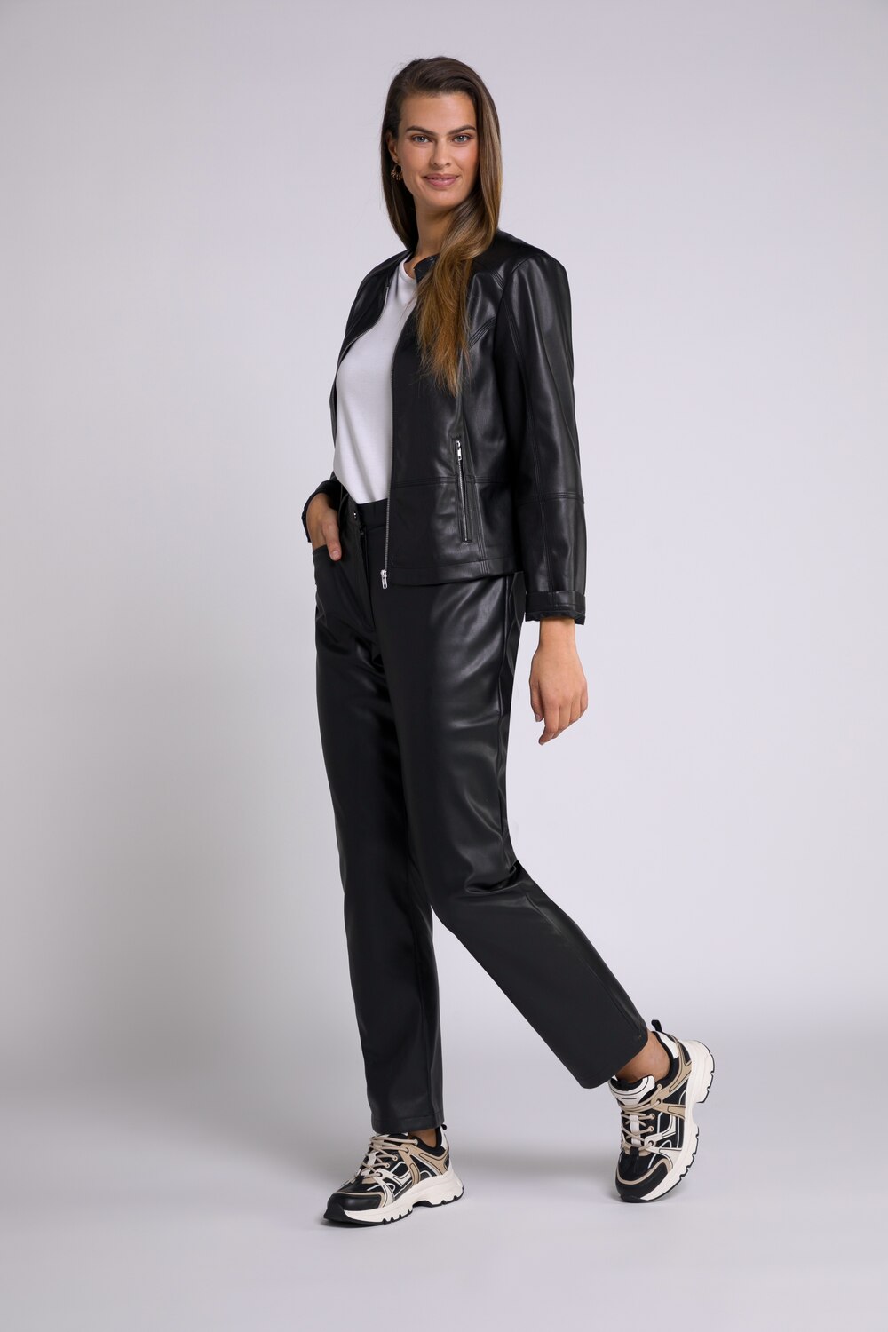 Grote Maten broek Mony in leerlook, Dames, zwart, Maat: 50, Polyester/Synthetische vezels, Ulla Popk Grote Maten broek Mony in leerlook, Dames, zwart, Maat: 50, Polyester/Synthetische vezels, Ulla Popk