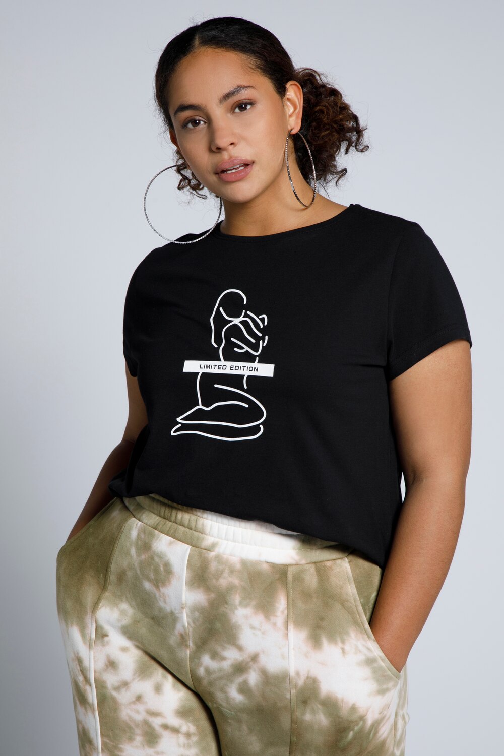 Grote Maten T-shirt, Dames, zwart, Maat: 50/52, Katoen, Studio Untold