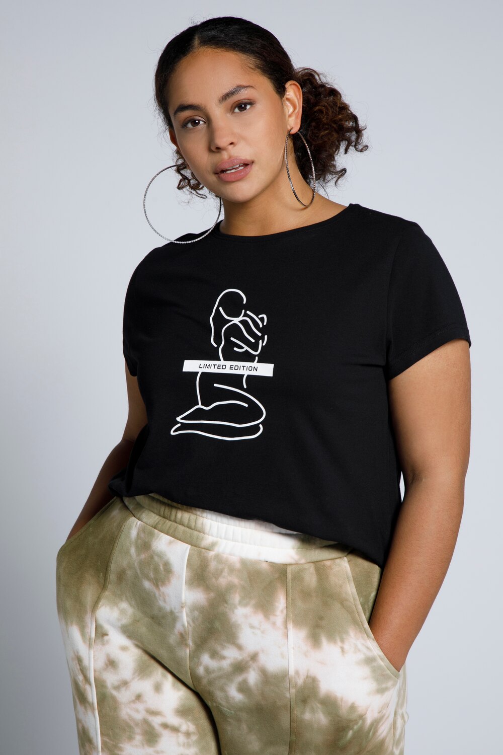 Grote Maten T-shirt, Dames, zwart, Maat: 50/52, Katoen, Studio Untold Grote Maten T-shirt, Dames, zwart, Maat: 50/52, Katoen, Studio Untold