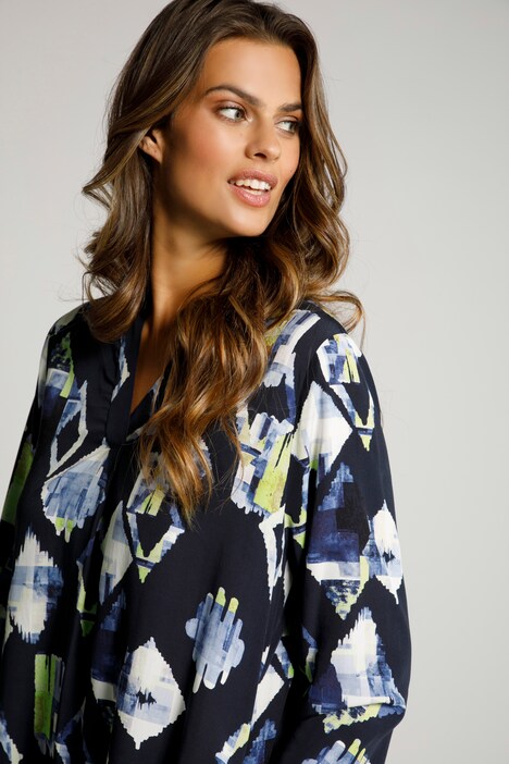 Blusentunika, Lyocellmix, A-Linie, V-Ausschnitt, Langarm