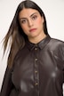 Leather Look Button Front Tunic Blouse
