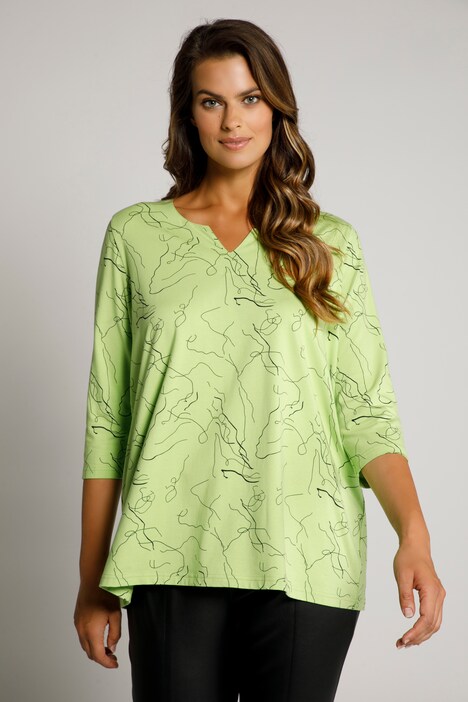 Tunika-Shirt, Scribble-Druck, A-Linie, 3/4-Arm