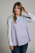 blouse, strepen, oversized, opstaande kraag, lange mouwen