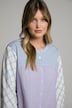 blouse, strepen, oversized, opstaande kraag, lange mouwen