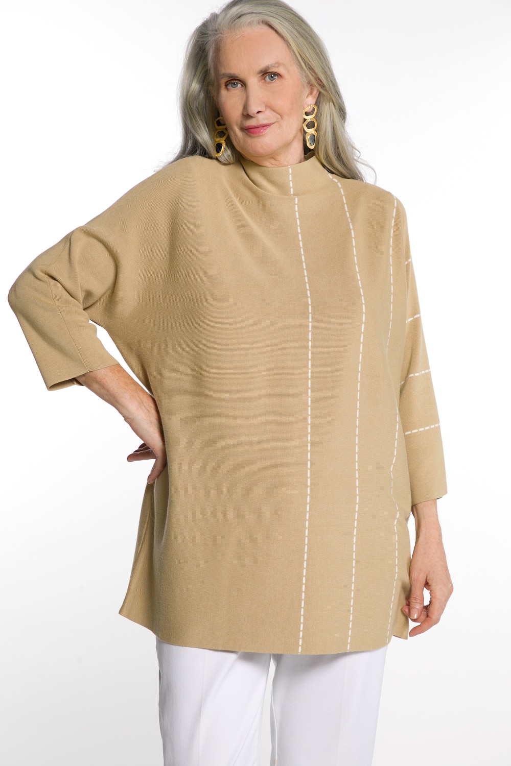 Grote Maten pullover, Dames, beige, Maat: 50/52, Viscose/Synthetische vezels, Ulla Popken