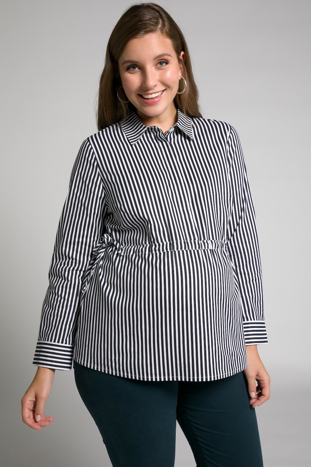 Image of Grote Maten Believa gestreepte blouse, Dames, zwart, Maat: 54/56, Katoen, Ulla Popken