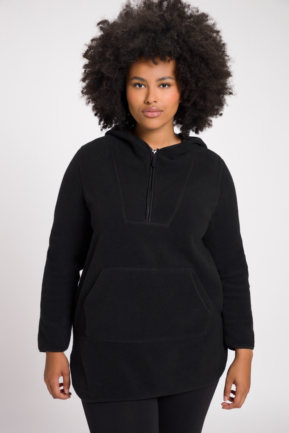 Große Größen Long-Teddy-Fleecepullover, Damen, schwarz, Größe: 46/48, Polyester, Ulla Popken