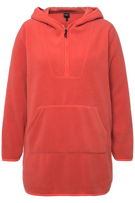 Dlouhá mikina, teddy flís, kapuce, zip, dlouhé rukávy