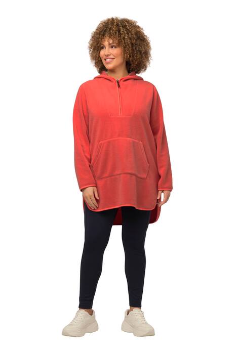 Dlouhá mikina, teddy flís, kapuce, zip, dlouhé rukávy