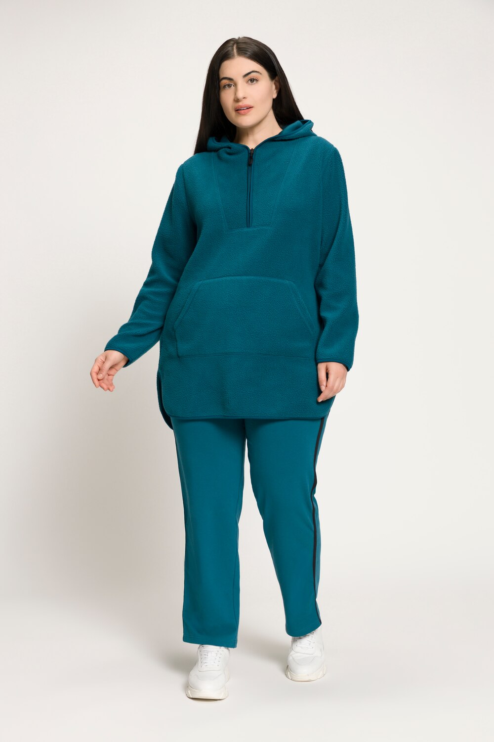 Grote Maten longline teddyfleece pullover, Dames, blauw, Maat: 58/60, Polyester, Ulla Popken