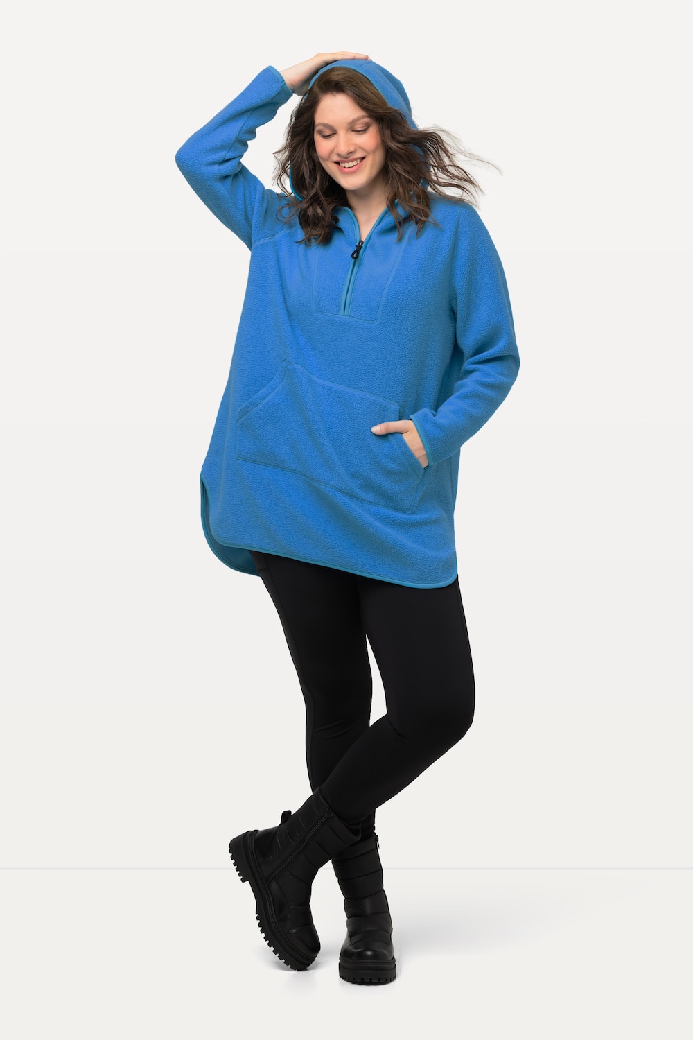 Grote Maten Long teddyfleece pullover, Dames, turquoise, Maat: 58/60, Polyester, Ulla Popken