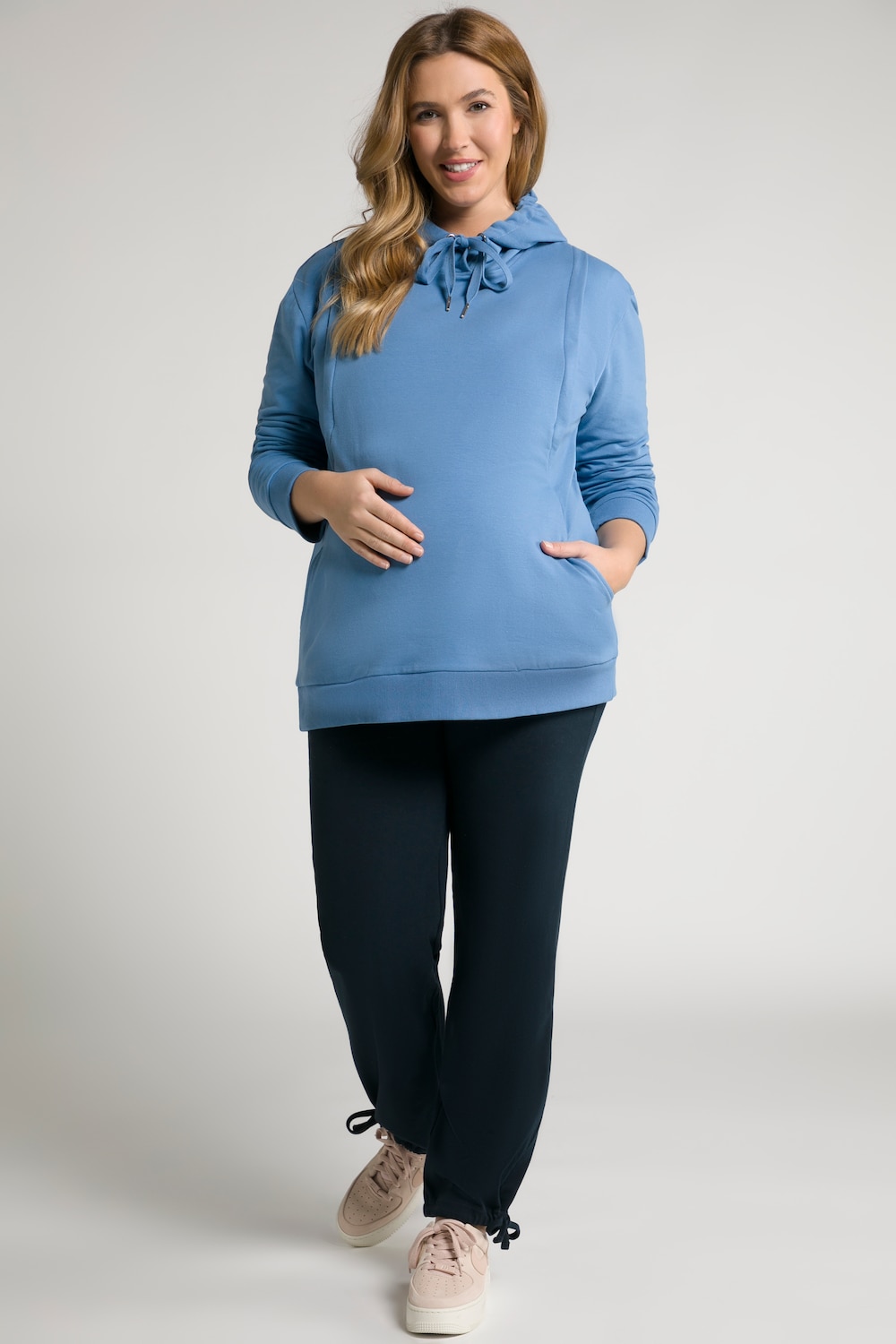 Plus Size Bellieva Nursing Friendly Hooded Sweatshirt, Woman, blue, size: 20/22, cotton, Ulla Popken