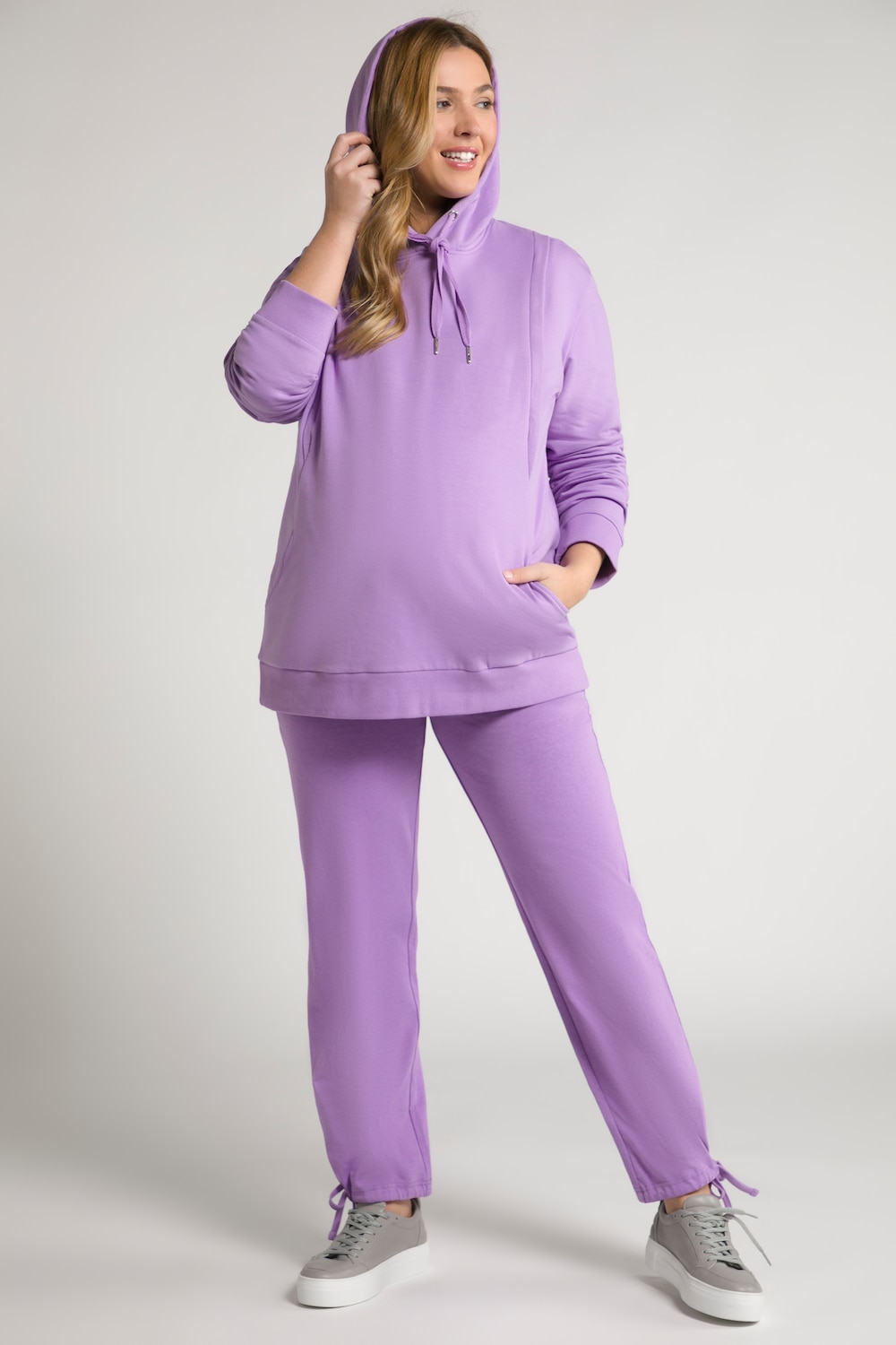 Plus Size Bellieva Nursing Friendly Hooded Sweatshirt, Woman, purple, size: 16/18, cotton, Ulla Popken