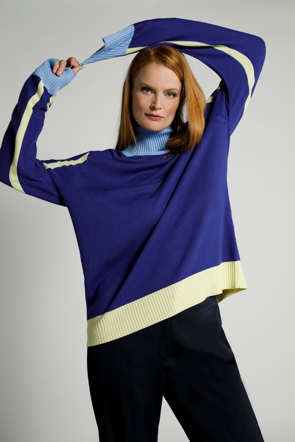 Grote Maten pullover, Dames, blauw, Maat: 58/60, Viscose/Synthetische vezels, Ulla Popken