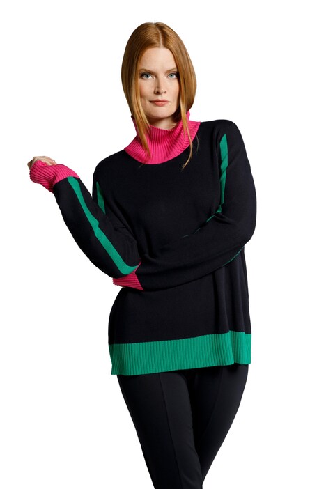 Svetr, barevné akcenty, rolák, dlouhé rukávy