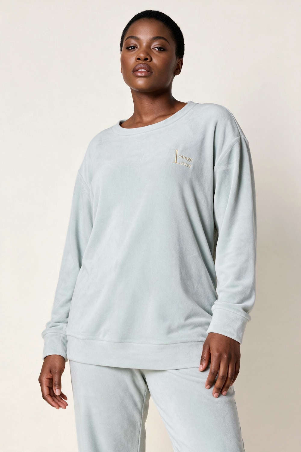 Homewear-Pullover, Nicki, Stickerei, Rundhals, Langarm