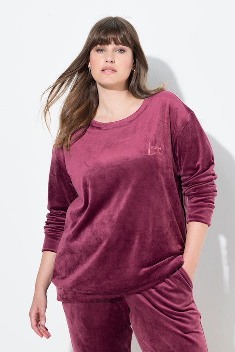 Homewear-Pullover, Nicki, Stickerei, Rundhals, Langarm