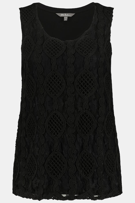 Linne, spets, jerseyfoder, rund hals, regular, ärmlöst