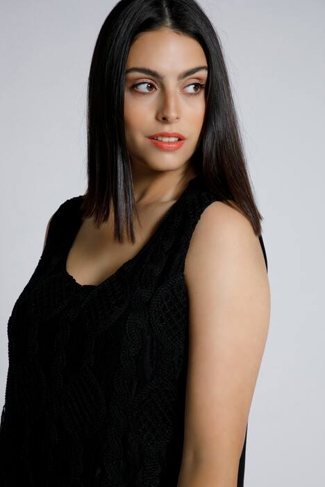 Linne, spets, jerseyfoder, rund hals, regular, ärmlöst