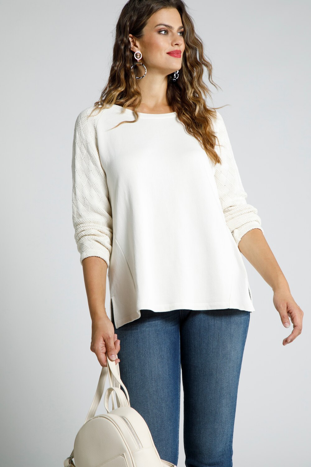 Grote Maten sweatshirt, Dames, beige, Maat: 62/64, Katoen, Ulla Popken Grote Maten sweatshirt, Dames, beige, Maat: 62/64, Katoen, Ulla Popken