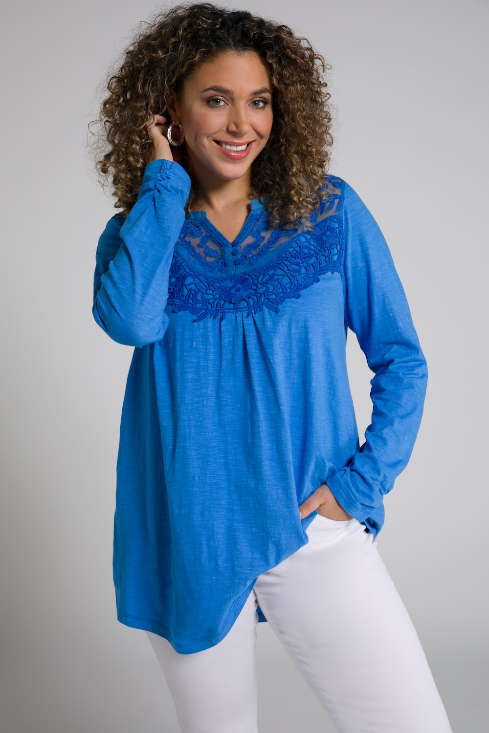 Grote Maten shirt, Dames, blauw, Maat: 54/56, Katoen, Ulla Popken