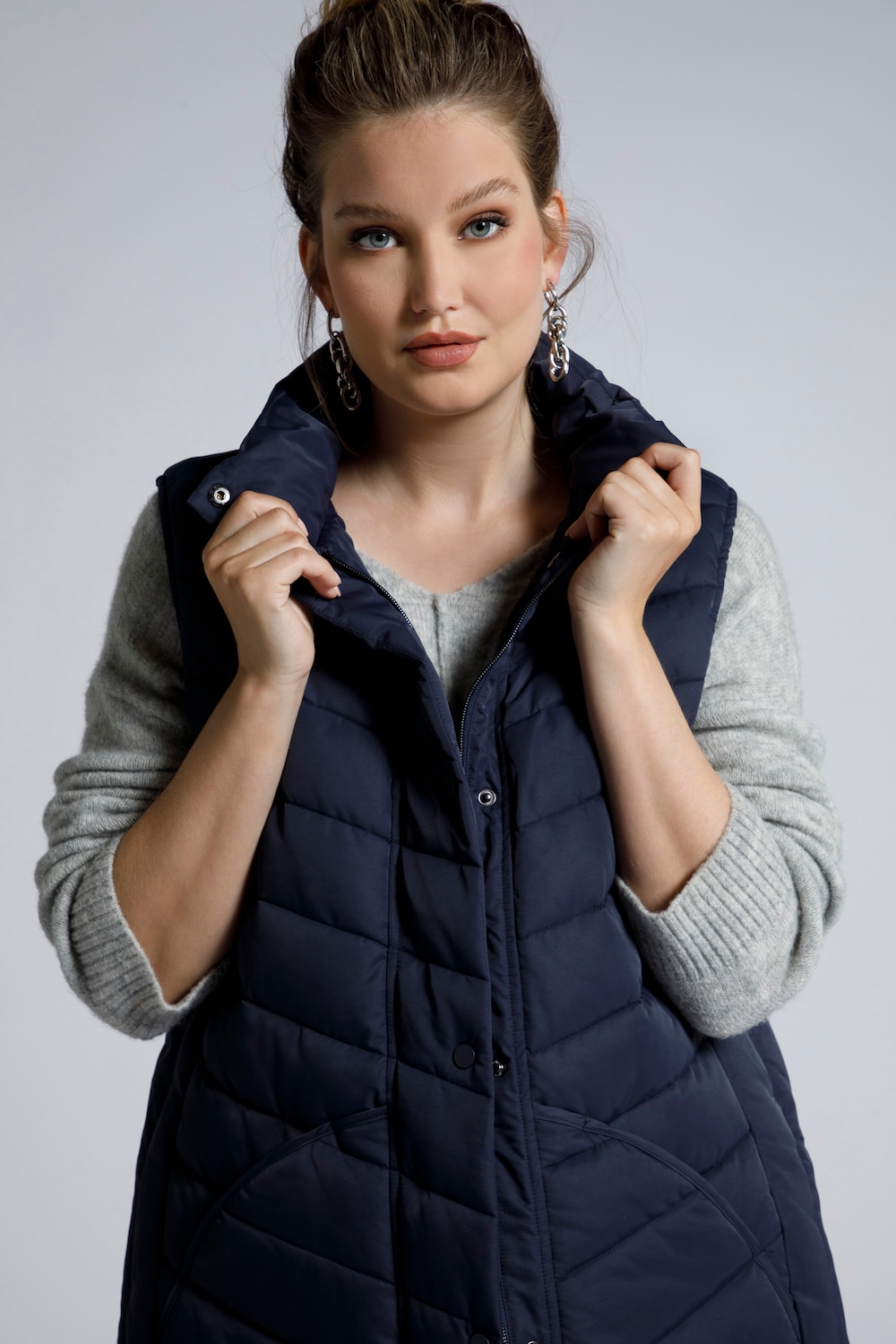 Grote Maten longline bodywarmer, Dames, blauw, Maat: 46/48, Polyester/Synthetische vezels, Ulla Popken