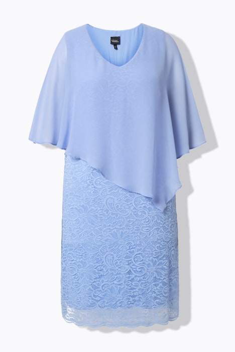 Abendkleid, Chiffon-Cape, Jersey, Spitzensaum, 3/4-Arm
