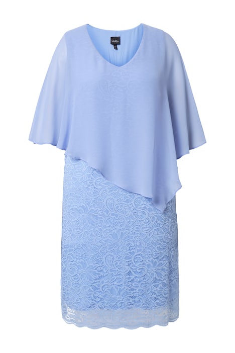 Večerní šaty, šifonová pelerína, žerzej, krajkový lem, 3/4 rukávy