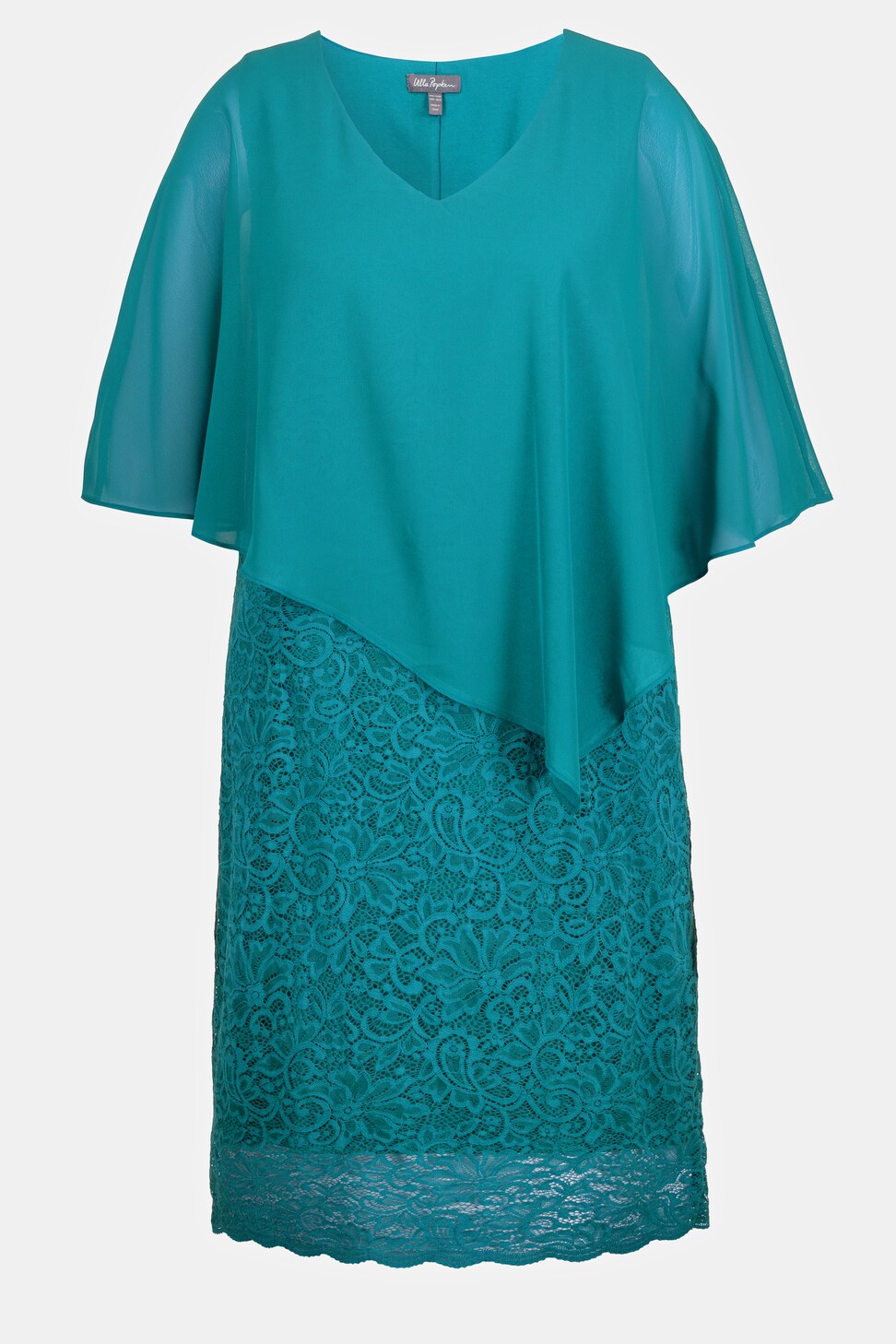 Abito Ulla Popken Con Mantella In Chiffon - Scollo A V, Mezze Maniche, Taglio Oversize, Jersey Morbido (840136)