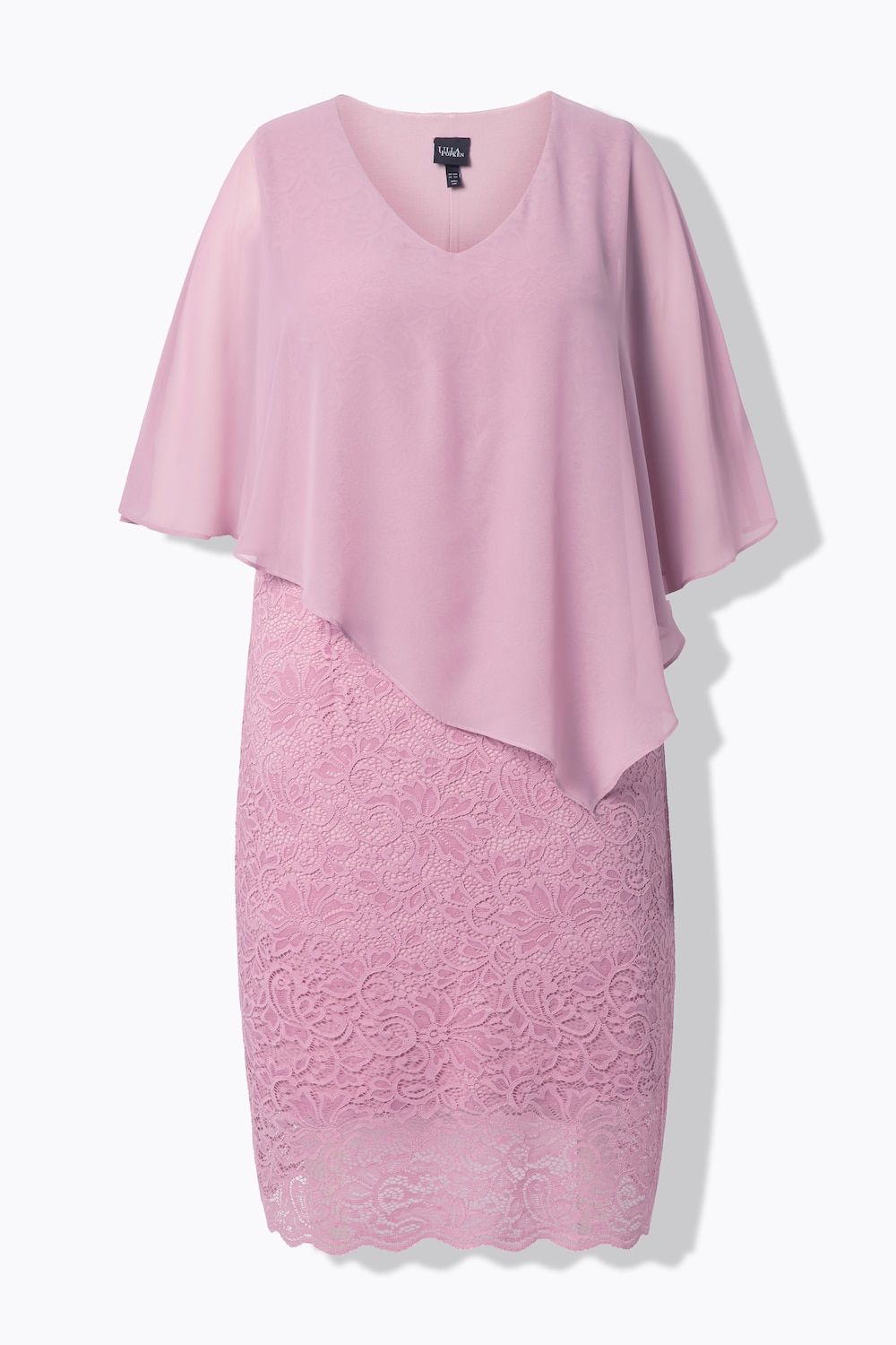 Stora storlekar Festklänning i jersey med chiffong-cape, Dam, rosa, storlek: 62/64, Polyester/Viskos/Syntetfibrer, Ulla Popken