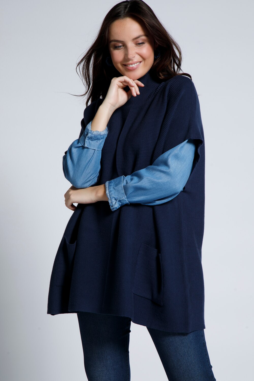 Grote Maten poncho, Dames, blauw, Maat: 1=42-48, Viscose/Polyester/Synthetische vezels, Ulla Popken