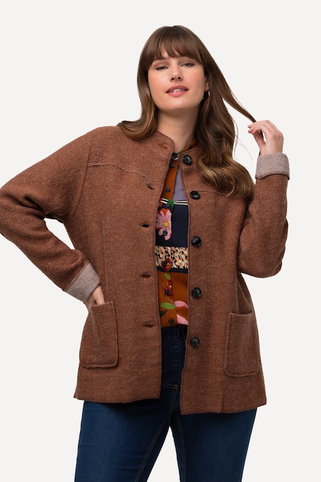 Giacca-gilet in lana cotta, giacca in lana cotta, cardigan in lana