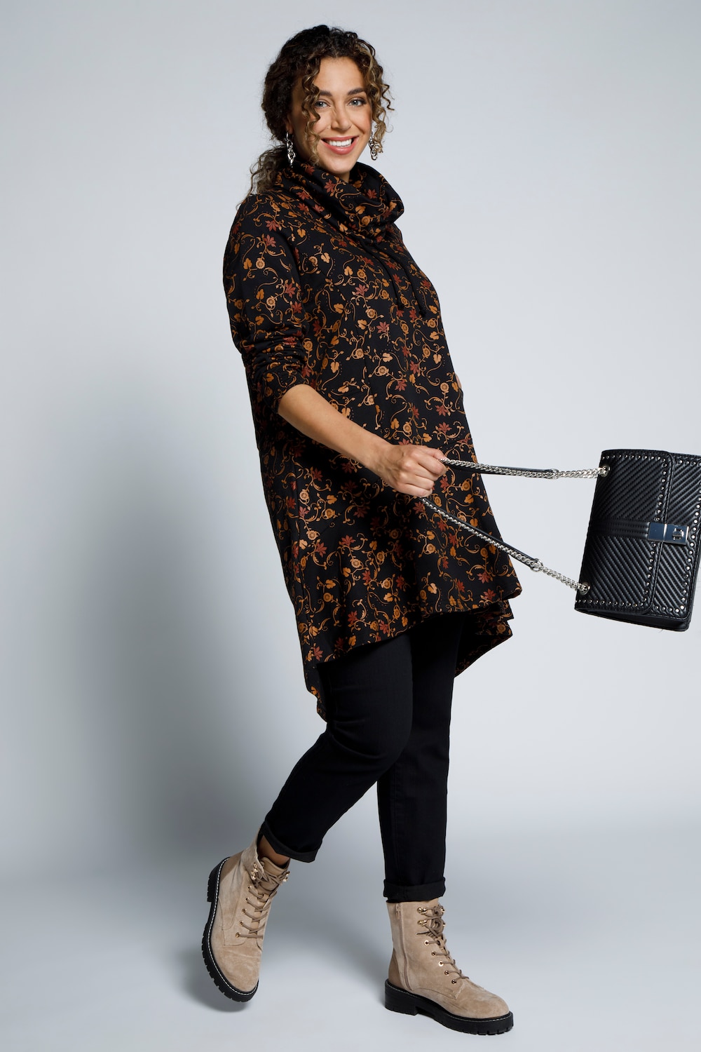 Grote Maten longline sweater, Dames, grijs, Maat: 54/56, Katoen, Ulla Popken Grote Maten longline sweater, Dames, grijs, Maat: 54/56, Katoen, Ulla Popken