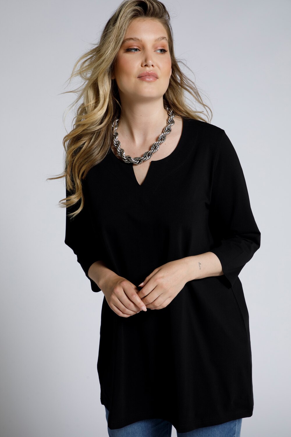 Grote Maten longshirt, Dames, grijs, Maat: 54/56, Katoen, Ulla Popken Grote Maten longshirt, Dames, grijs, Maat: 54/56, Katoen, Ulla Popken
