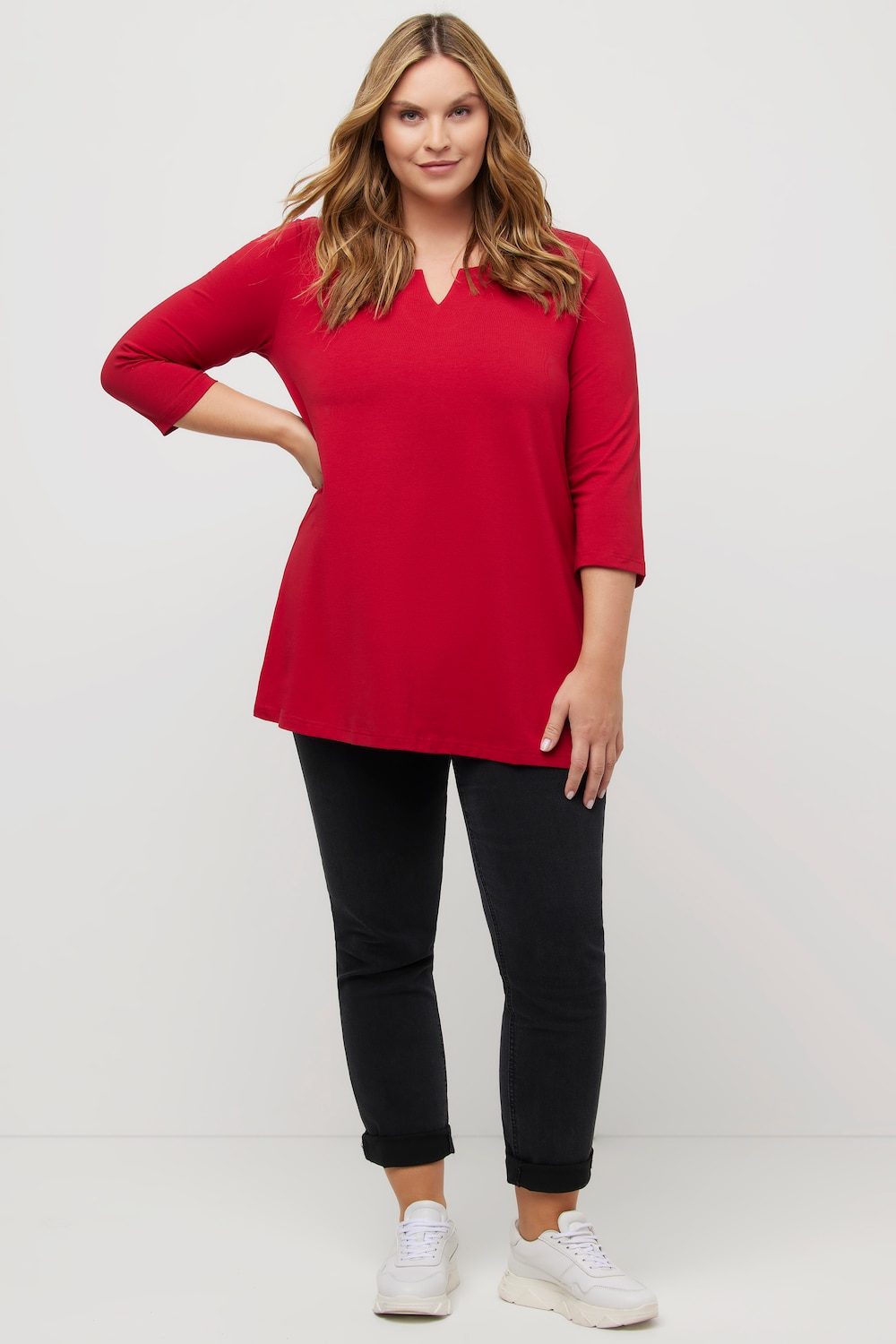 Grote Maten longshirt, Dames, rood, Maat: 46/48, Katoen, Ulla Popken