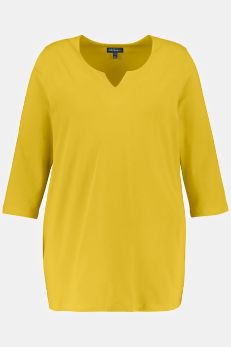 Camiseta larga, forma en A, cuello en V, mangas 3/4