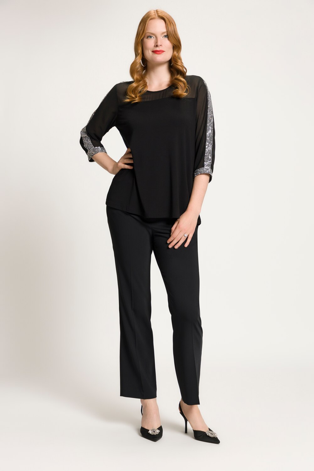 Grote Maten shirtblouse, Dames, zwart, Maat: 54/56, Polyester/Viscose, Ulla Popken Grote Maten shirtblouse, Dames, zwart, Maat: 54/56, Polyester/Viscose, Ulla Popken