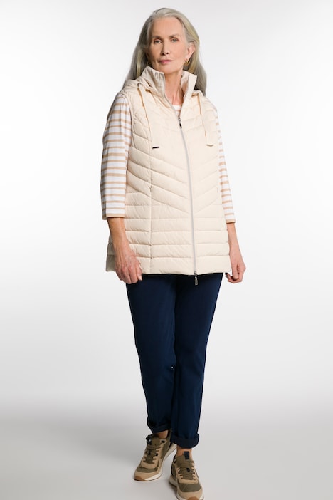 Chevron Quilted Removable Hood Water Repellent Lined Vest | all Vests |  Vests