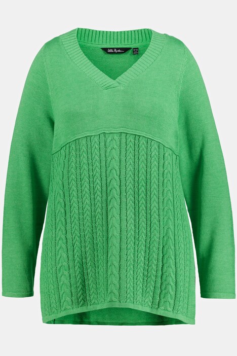 Pullover, Zopfmuster, V-Ausschnitt, Langarm