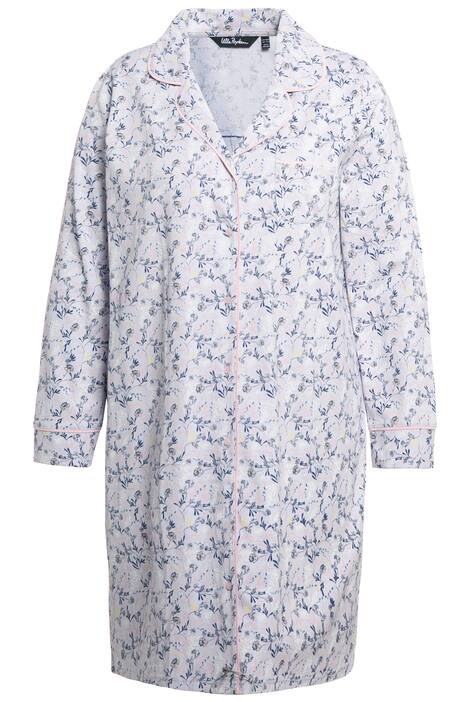 Noční košile, pyžamový vzhled, květy, klopový límec, dlouhé rukávy