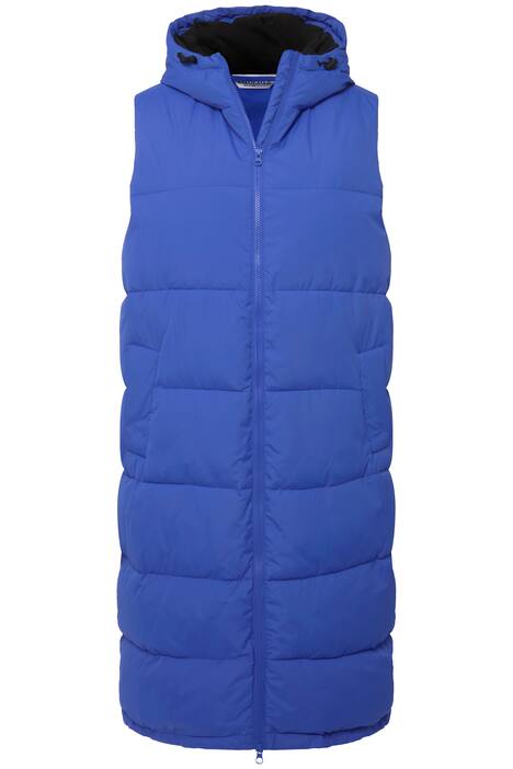 Prošívaná vesta, rovný střih, dlouhá, kapuce