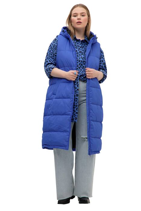 Prošívaná vesta, rovný střih, dlouhá, kapuce