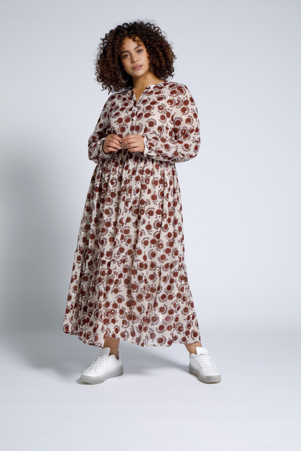 Plus Size A Line Fit Printed Dress, Woman, beige, size: 16/18, polyester, Studio Untold